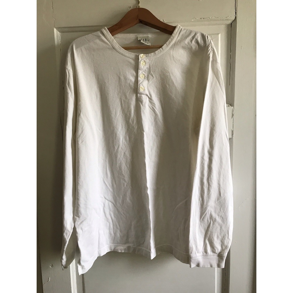 Vintage 90s GAP Blank Longsleeve Henley Shirt Men's XL White